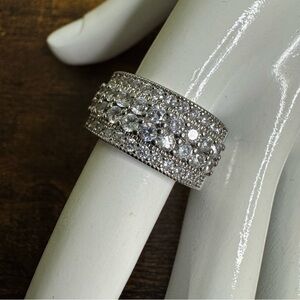 ZALES 4 Row CZ Crystal Ring Silver Tone Size 8